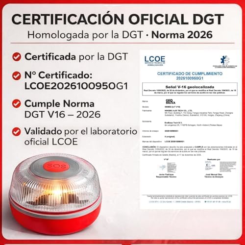 Baliza V16 Homologada DGT con Geolocalizador | Luz de Emergencia Coche Certificada DGT 3.0 | 12 Años Conectividad - V16 Homologada 2026- Compatible con la app SOSCar