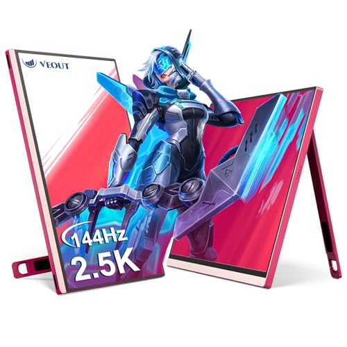 Veout 16 Zoll Mobilmonitor, 2560 x 1600 (2,5K) 144 Hz, Gaming Monitor mit USB C und Mini HDMI für PC/Laptop/PS5/, Mini Monitor mit Ständer, Laptop Bil