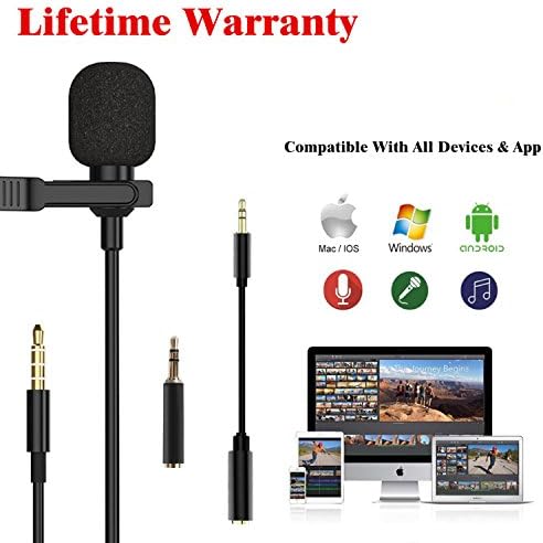 Lavalier Lapel Microphone-Clip-on Condenser Microphone for Apple iPhone Android Smartphones PC &amp; Camera Perfect for Recording Youtube,Interview,Studio,Video