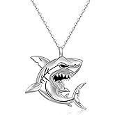 Iringnier Shark Necklace for Women Men Sterling Silver Shark Pendant Necklace Ocean Jewelry Gifts for Women Men Friends