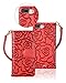 FLYEE iPhone 8 Plus Case,iPhone 7 Plus Wallet Case, Premium Flip Wallet Leather [Emboss Flower] Magnetic Protective Cover with Card Slots for iPhone7 Plus iPhone8 Plus 5.5 Inch yahuacha-red