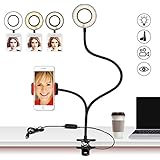 Reeple Selfie Ring Light Cell Phone Holder 48 LED Light for Live Stream Makeup, Flexible Mobile Phone Clip Holder Lazy Bracket Desk Lamp for Bedroom, Office, Kitchen, Bathroom