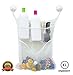 Bath Toy Organizer by Homez - Big White Bath Toys mesh net Bag 20.4-17.7inch + 3 Pockets+ 2 Big Suction Hooks. Baby, Toddler, Kids Storage Organizer, Mold Free Shower Toy Bag, Travel, Baby Bathtub.