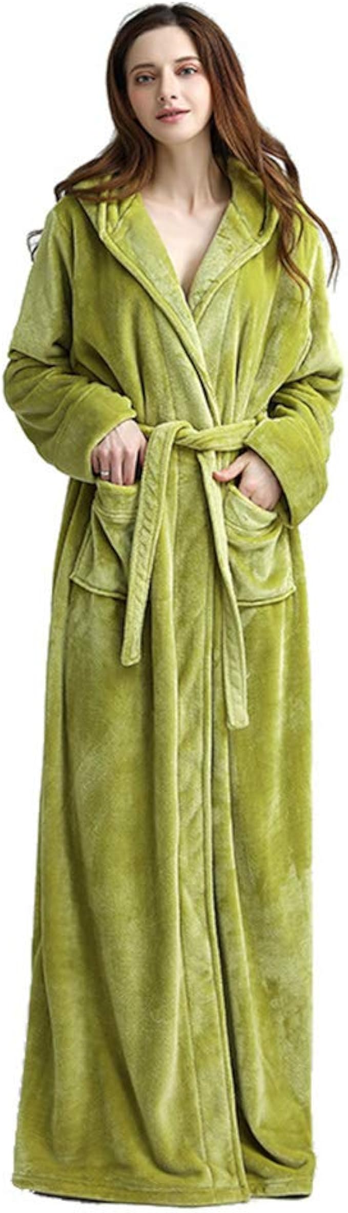 Soft Fleece Dressing Gown, Unisex Coral Fleece Bathrobe,Lined Hooded