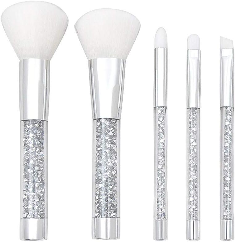 Lemoning 5 Pcs Clear Crystal Diamond Material Handle for Eye Brush and Makeup Brush Set (White)