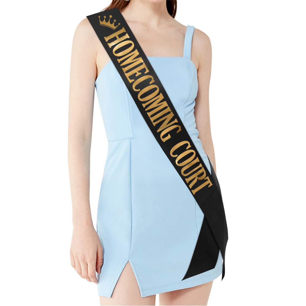 Photo 1 of "Homecoming Court" Sash - School Dance Graduation Party School Party Accessories, Black with Gold Print