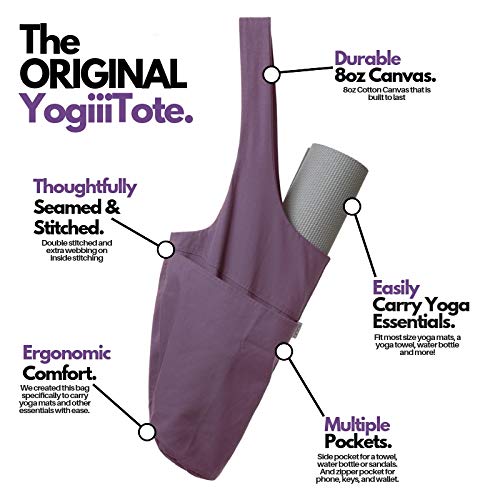 Yogiii Yoga Mat Bag | The Original YogiiiTote | Yoga Mat Tote Sling Carrier w/Large Side Pocket & Zipper Pocket | Fits Most Size Mats (Imperial Purple) - Thumbnail 2