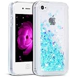 iPhone 4S Case,iPhone 4S Liquid Case,Ruky Flowing Liquid Floating Fashion Bling Glitter Love Heart Case Cover for iPhone 4 4S 4G - (Blue)