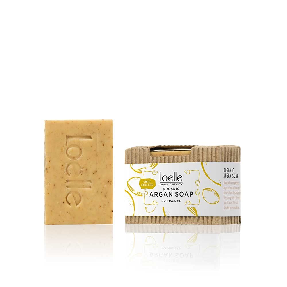Loelle - Organic Argan Soap Made with Natural Ingredients - Solid Soaps for Body, Face and Hair - Facial Cleanser for Sensitive Skin with Argan Oil, Made in Morocco (75g)