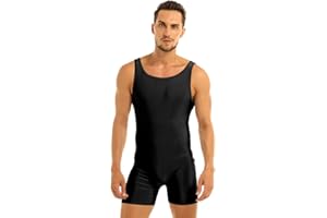 WinChang Men's One Piece Bodysuit Jumpsuit Wrestling Singlet Gymnastic Leotard Underwear Romper Tank Top Unitard Biketard