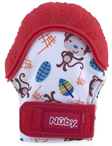 Nuby Soothing Teething Mitten with Hygienic Travel Bag, Red
