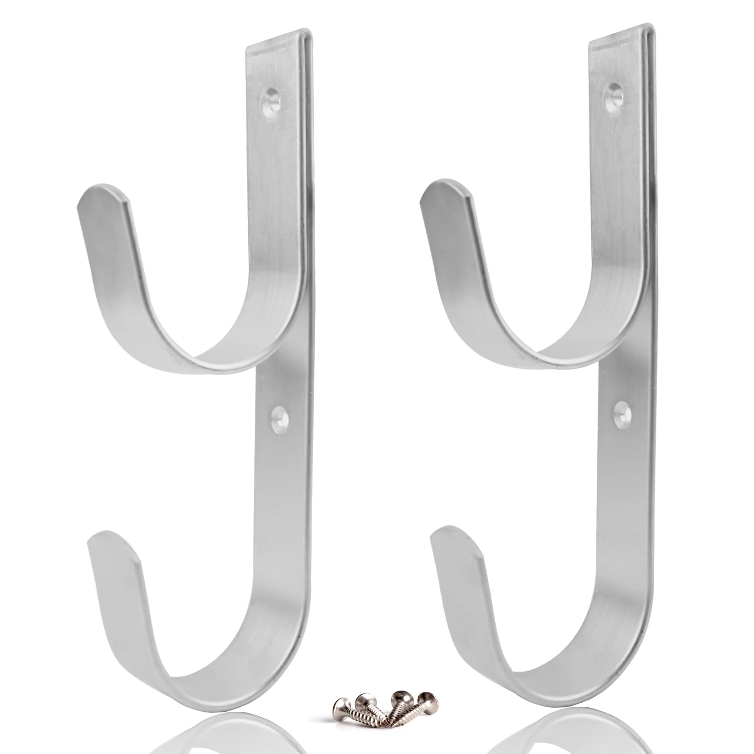 2 PCS Set Wide Pool Pole Hangers Heavy Duty Silver Aluminium Holder Hooks with Screws Perfect Hook Holders for Swimming Pool,Telescopic Poles,Skimmers,Nets Brushes,Vacuum Hose,Garden Equipment Etc