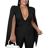 ONTINVA Women's Black Open Front Jacket Cape Blazer with Belt Slit Sleeve Work Office Business Collar Jackets Coat