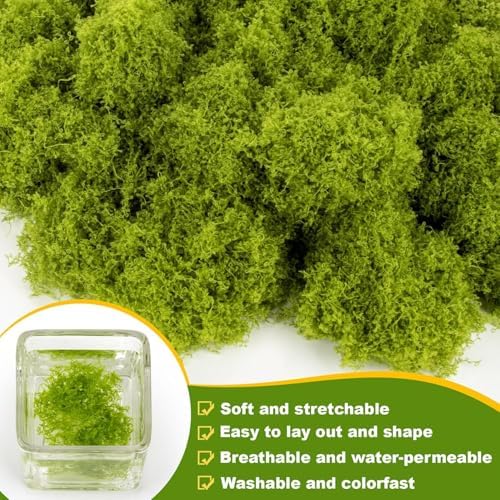 KOWVOWZ Artificial Moss for Potted Plants, 200g Natural Fake Green Moss Grass, Faux Filamentous Decor, DIY Crafts Fake Grass for Parties Art Landscape Table Centerpieces Gardening