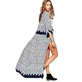 Perman Women Boho Printed Chiffon Loose Shawl Kimono Cardigan Cover up Blouse (XL)
