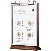 A4 Walnut Wood Sign Holder Vertical Table Card Flip Display 6 Pages(12 Sides),Double Sided Flyer Frame with Base,Table Card for Picture Card Store Office Menu Retail Show Fair (8.5x11")