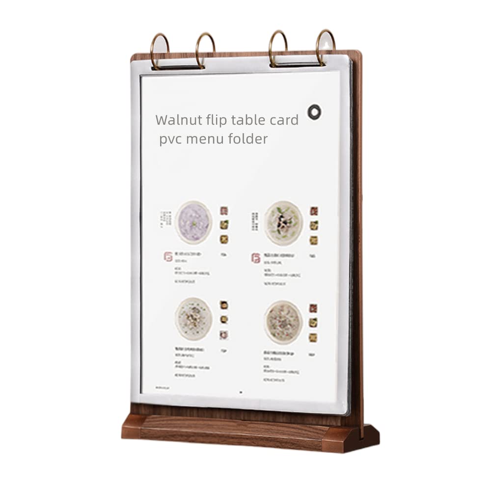 A4 Walnut Wood Sign Holder Vertical Table Card Flip Display 6 Pages-12 Side,T Double Sided Flyer Display Frame with Base,Table Card for Picture Paper Card Store Office Menu Retail Show Fair (8.5x11")