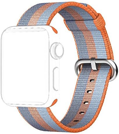 Apple Watch Band, 42mm Woven Nylon Strap Replacement Nylon Band for Apple Watch Band Series 1 Series 2 Series 3 (42mm Orange Stripe)