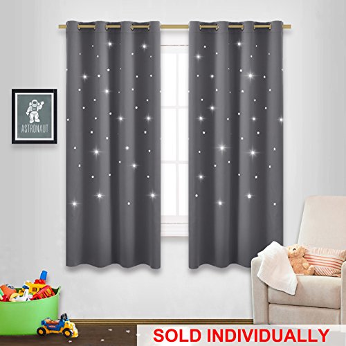 Grey Star Cutout Blackout Curtain - NICETOWN Naptime Essential Nursery Window Drapery for Kid's Room, Bedroom Blackout Drape Panel with Die-cut Stars (1 Panel, W52 x L63-Inch)