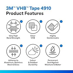 3M VHB Heavy Duty Mounting Tape 4910, Clear, 2 in