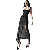 CesBonug Women's Spring Summer New Sexy Mesh Dress Strapless Bustier High-Slit Bodycon Sheer Long Dress