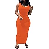 PINSV Women's Sexy Bodycon Tank Dress Basic Sleeveless Long Maxi Dresses Party Club Beach Sundresses