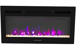 Greystone - Greystone 31" Black Glass Face W/Crystal Log Set Fireplace W/4 Colors