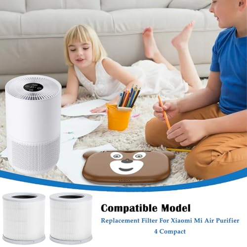 Replacement Filter For Xiaomi Smart Air Purifier 4 Compact, 3 in 1 H13 True HEPA and Activated Carbon Replacement Air Filter, 2 Pack