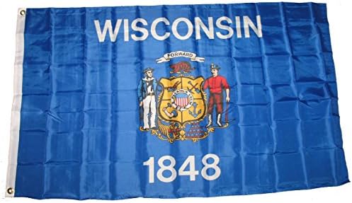 Premium Wisconsin State Flag (3 By 5 Foot) - Large Flag With Brass Grommets - 100% Super Polyester Material - Perfect For Hanging Indoor/Outdoor