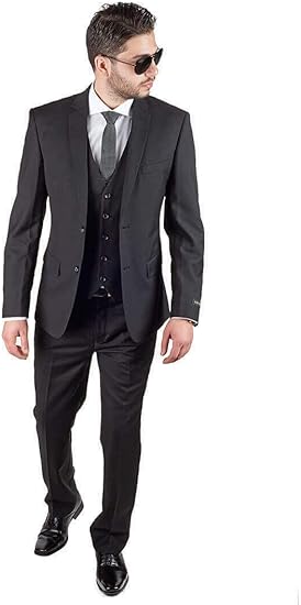 Amazon Co Jp Calvinsuit メンズスーツ2ボタン3ピースタキシードダークグレージャケットパンツベストセット 服 ファッション小物