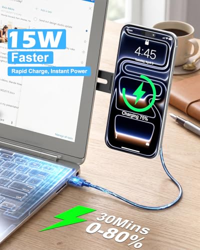 CloudValley 15W Wireless Charger Magnetic Phone Holder for Laptop, [Foldable and Hidden] for iPhone 17/16/15/14/13/12, Compatible with MagSafe and Accessories for Tesla Model 3/Y