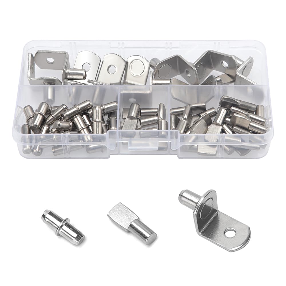 YIXISI 55 PCS 3 Styles Shelf Support Pegs Pins, Stainless Steel Shelf Pins Support Shelf Rest Brackets Pins, for Kitchen Cabinet Bookcase Furniture, 5mm, 6mm — image 1