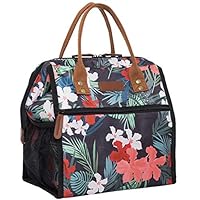 Insulated Lunch Bag for Women Men, Reusable Lunch Box Wide-Open Lunch Tote Bag Large Drinks Holder Durable Nylon Thermal Snacks Organizer for Adults College Work Picnic Hiking Beach(red flower)