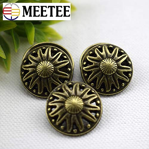 Maslin 10pcs 21mm Metal Retro Flower Sewing Button Antique Bronze Hollow Out Decorative Button Overcoat Accessories E4-18 - (Color: Brass, Size: 21mm)