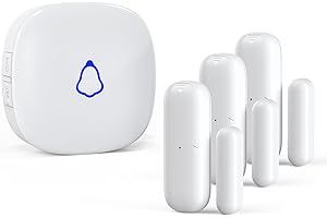 METAK Door Chime, Wireless Door Open Contact Sensor Alarm with 500 FT Range, 58 Chimes and 5 Volume Levels for Business/Store/Home/Office When Entering, 3 Transmitter + 1 Plug-in Receiver (White)