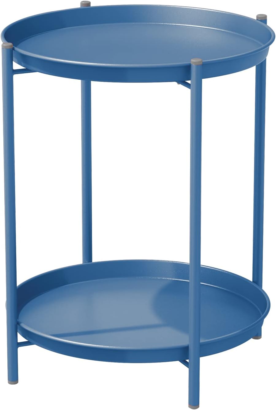 Grand patio 2-Tier Round Side Table Peacock Blue Outdoor Patio