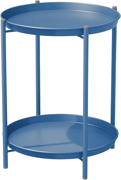 Grand patio 2-Tier Round Side Table Peacock Blue Outdoor Patio