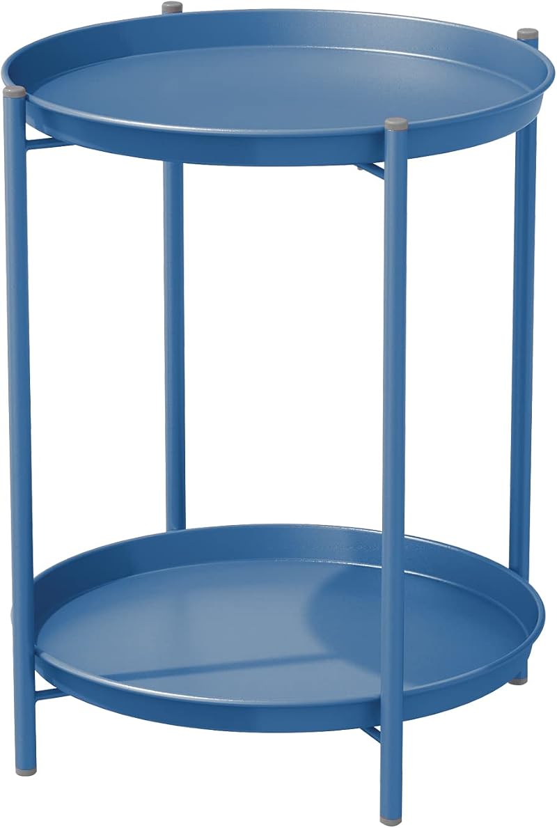 Grand patio 2-Tier Round Side Table Peacock Blue Outdoor Patio