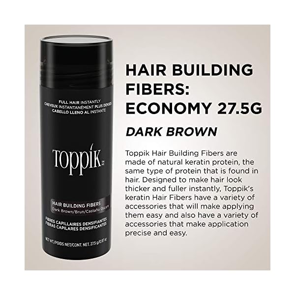 TOPPIK-Hair-Fibers-Dark-Brown-275-g Toppik Hair Building Fibres Powder, Dark Brown, 27.5g Bottle - for A Thicker-looking Hairline, Crown and Beard, Instant…