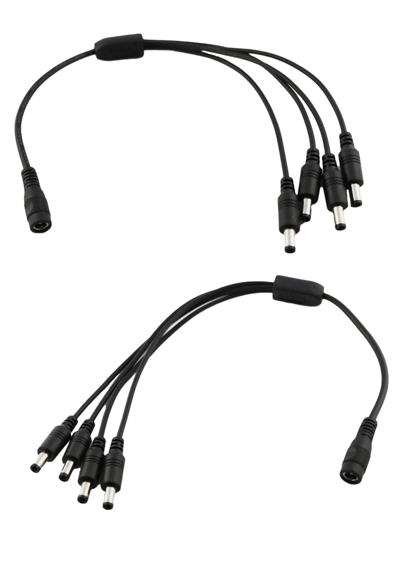 2pcs CCTV DC Power Splitter Cable 5.5mm x 2.5mm Female Jack to 4 Male Splitter Connector Cable 5.5mm x 2.5mm Adapter for LED Strip Surveillance Camera Security Camera