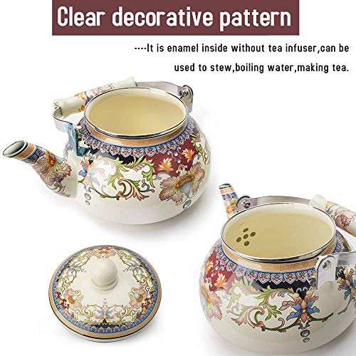 Floral Ceramic Enamel Teapot Tea Kettle for Stovetop,Large Porcelain