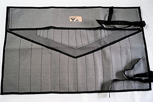 28 Pocket Hand Crafted Dyed and Sand Washed H.W. 100% Cotton 15 Oz. Duck Canvas Metric & SAE Wrenches and Tools Bag Organizer Roll Up Pouch - Washed Black/Grey - (Tools are not included)