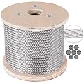 VEVOR Stainless Steel Cable 7 x 19 Aircraft Steel Cable Wire Rope SUS304 Winch Rope 1/4 100 ft