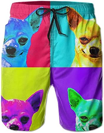 Pitsa7m Men's Colorful Chihuahua Quick-Drying Summer Boardshort Swimm Surf Trunk Athletic Beach Board Shorts