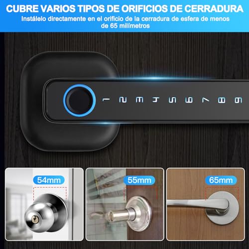LOKOOY Cerradura Inteligente,Cerradura Electrónica 5 en 1,TUYA App Bluetooth,Huella Digital,Contraseña,Llave física,Tarjeta IC,Protección con Contraseña,Cerradura de Seguridad Fácil de Instalar(Negro)