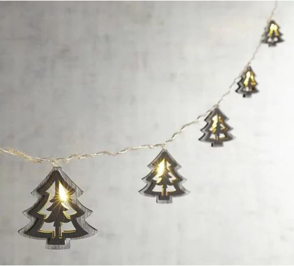 Pier 1 Imports Wood Tree Silhouette Glimmer String Lights 10 ft Shapeable Battery Operated
