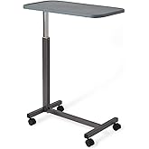 Medline Adjustable Overbed Bedside Table with Wheels, Great for Hospital Use or At Home as Bed Tray, Composite Table Top