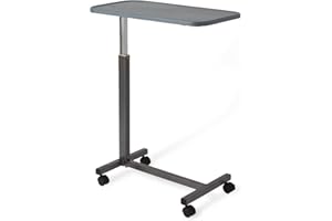Medline Adjustable Overbed Bedside Table with Wheels; Great for Hospital Use or At Home as Bed Tray; Composite Table Top