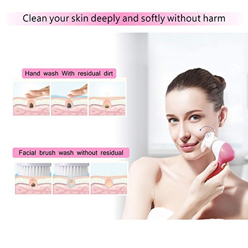 7 in 1 Facial Cleansing Brush,Uni-Right Electric Waterproof Face Cleaner Scrubber Multifunction Body Skin Care SPA Massager Exfoliator for Acne, Blackheads and Dead Skin Removal (Pink) - Thumbnail 3