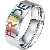 OAKKY Unisex Stainless Steel Homosexuals Lesbian LGBT Gay Rainbow Flag Pride Signet Wedding Ring